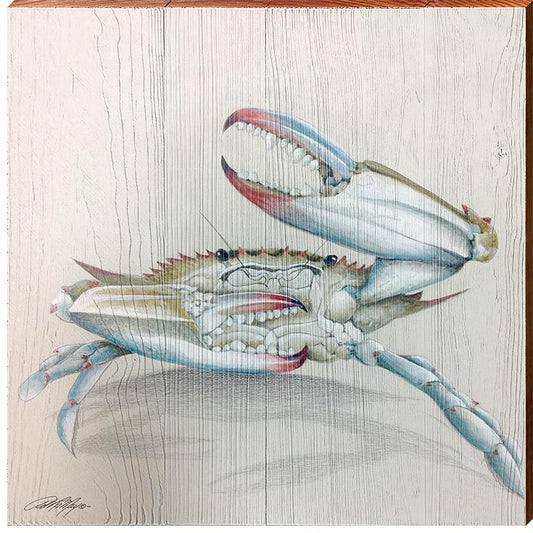 Blue Crab Wooden Artwork | Wall Art Print on Real Wood | Artist: Art Lamay | Coastal Beach House Home Decor