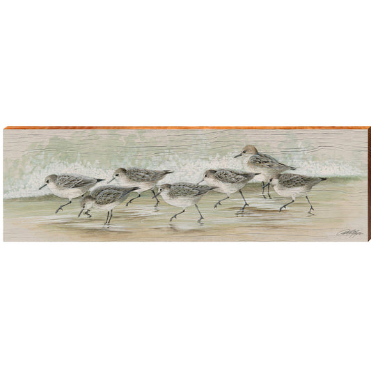 Sand Pipers on the Beach Wooden Artwork Sign | Wall Art Print on Real Wood