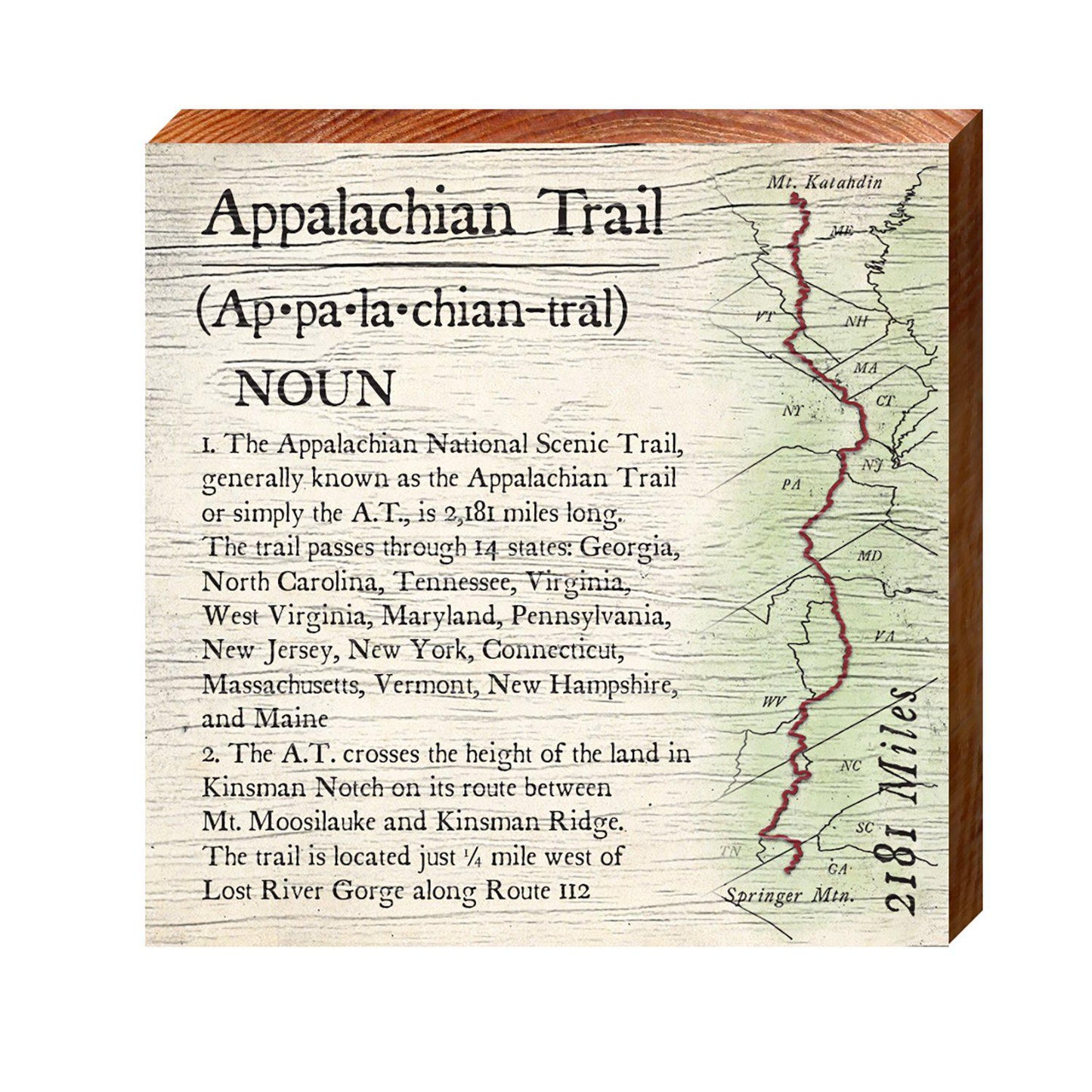 Appalachian Trail Definition | Wall Art Print on Real Wood