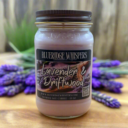 Lavender Driftwood – Relaxing Coastal Scented Soy Candle | 16 oz Mason Jar