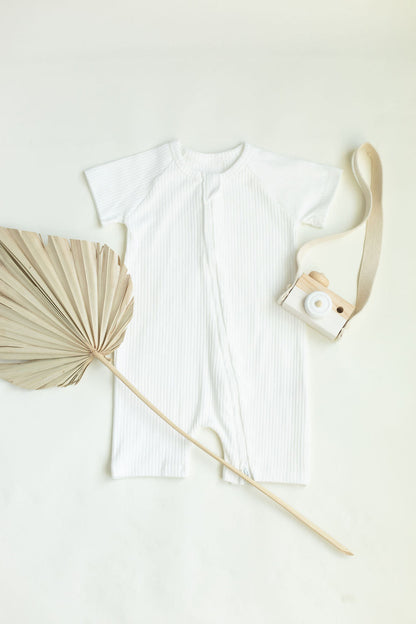 Organic Rib Cotton Baby Romper with Double Zipper
