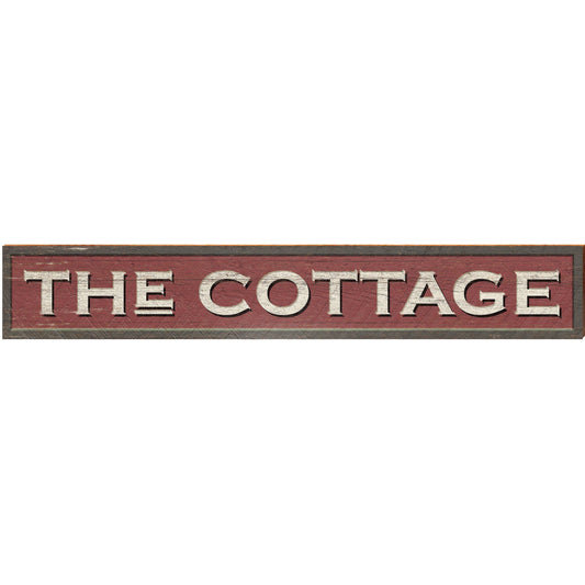 The Cottage Red Sign | Wall Art Print on Real Wood