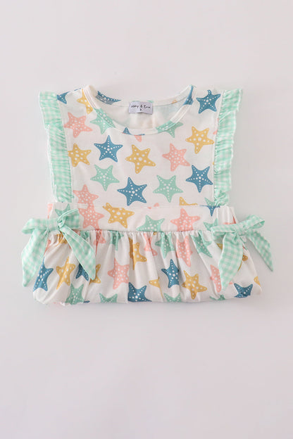Blue seashell bow ruffle shorts set