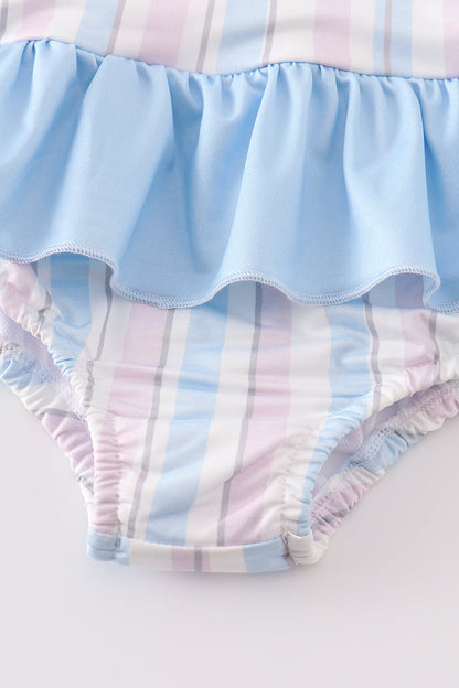 Crab french knot stripe girl swimsuit
