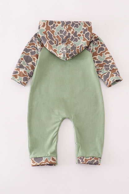 Green camouflage cow tractor applique romper