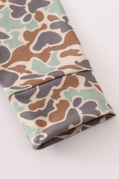 Green camouflage cow tractor applique pants set