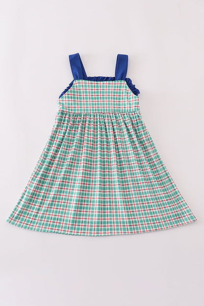 Blue apple french knot plaid dress