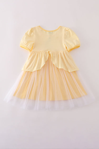 Yellow princess embroidery ruffle dress