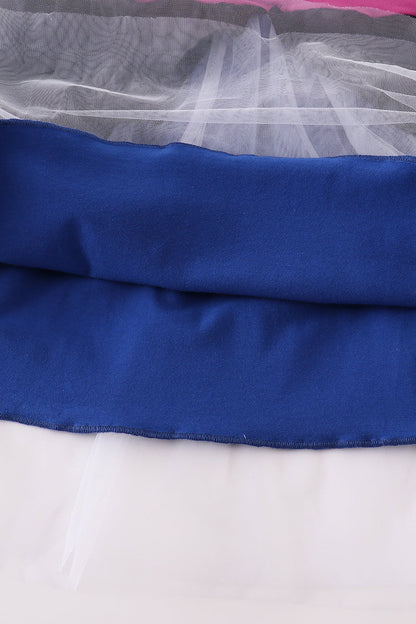 Sapphire blue princess embroidery ruffle dress