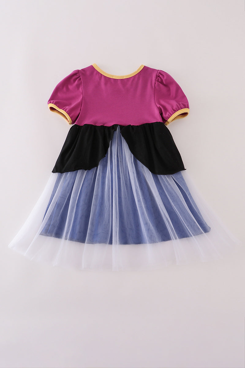 Sapphire blue princess embroidery ruffle dress