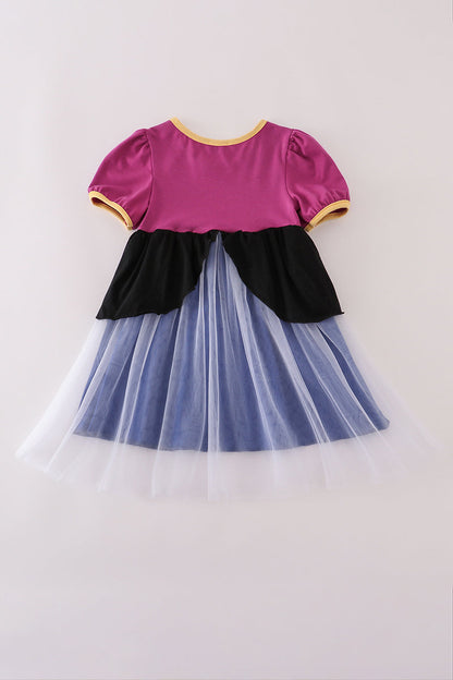 Sapphire blue princess embroidery ruffle dress