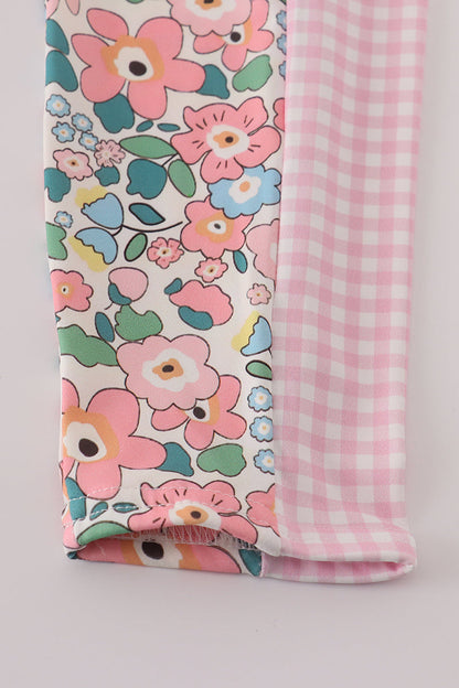 Pink floral print 2pc active tank legging set