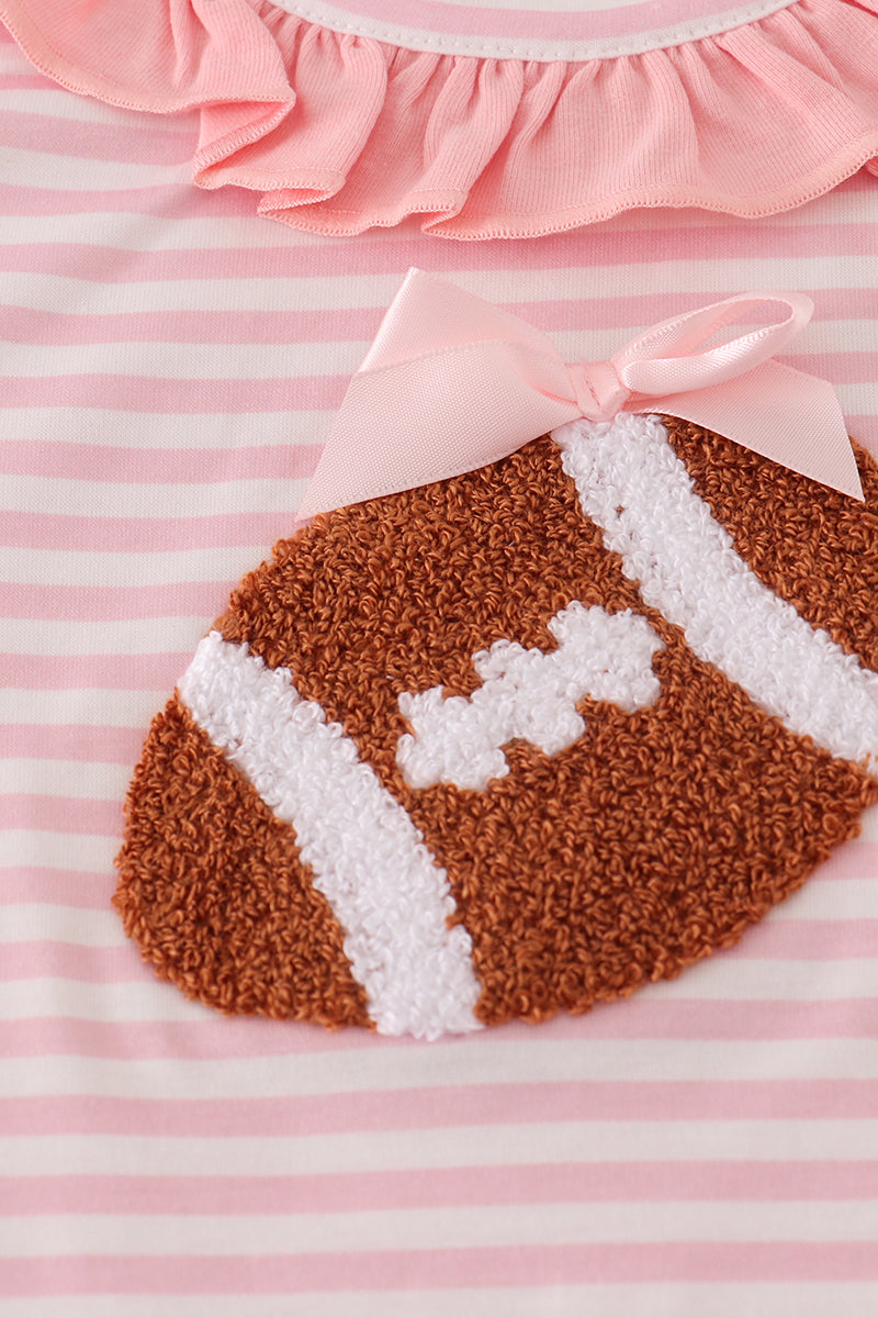 Pink stripe football french knot embroidery ruffle shorts set