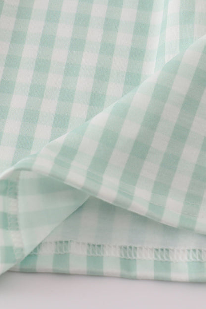 Green cow embroidery smocked gingham ruffle shorts set