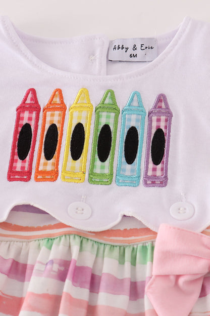 Pink crayon applique bow bloomer set