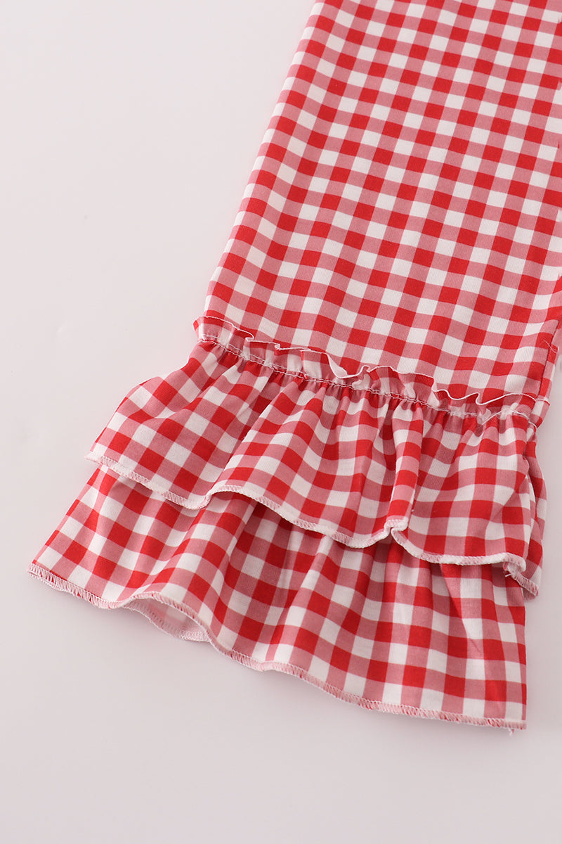 Blue tractor embroidery ruffle pants set