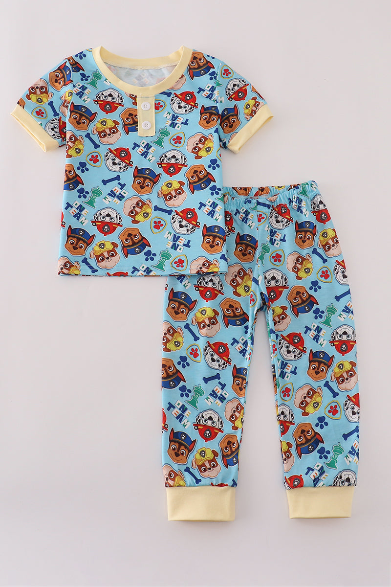 Blue character print pajamas set