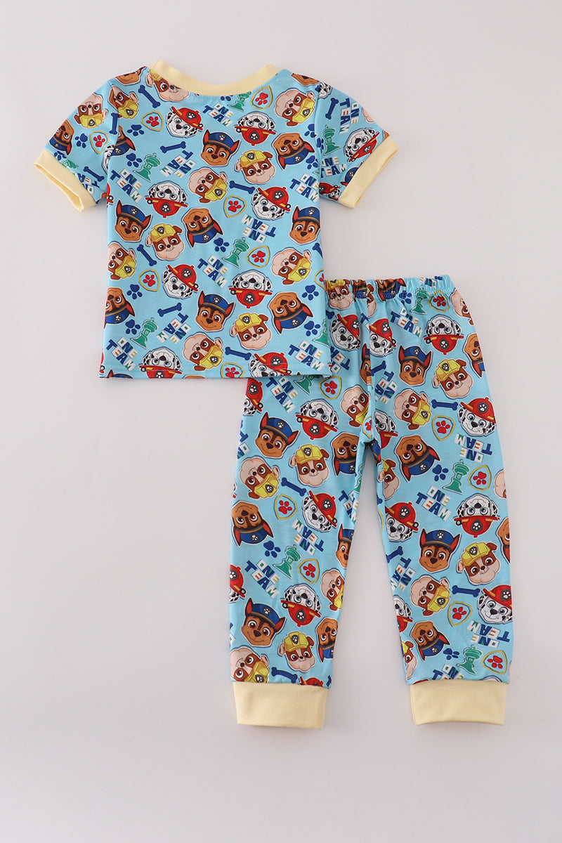 Blue character print pajamas set