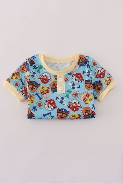 Blue character print pajamas set