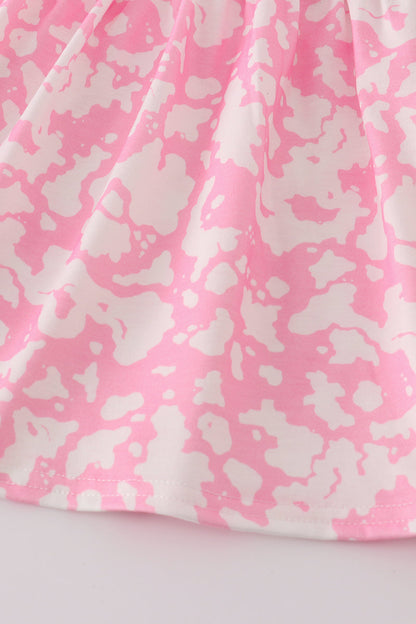 Pink strawberry milk cow embroidery ruffle shorts set