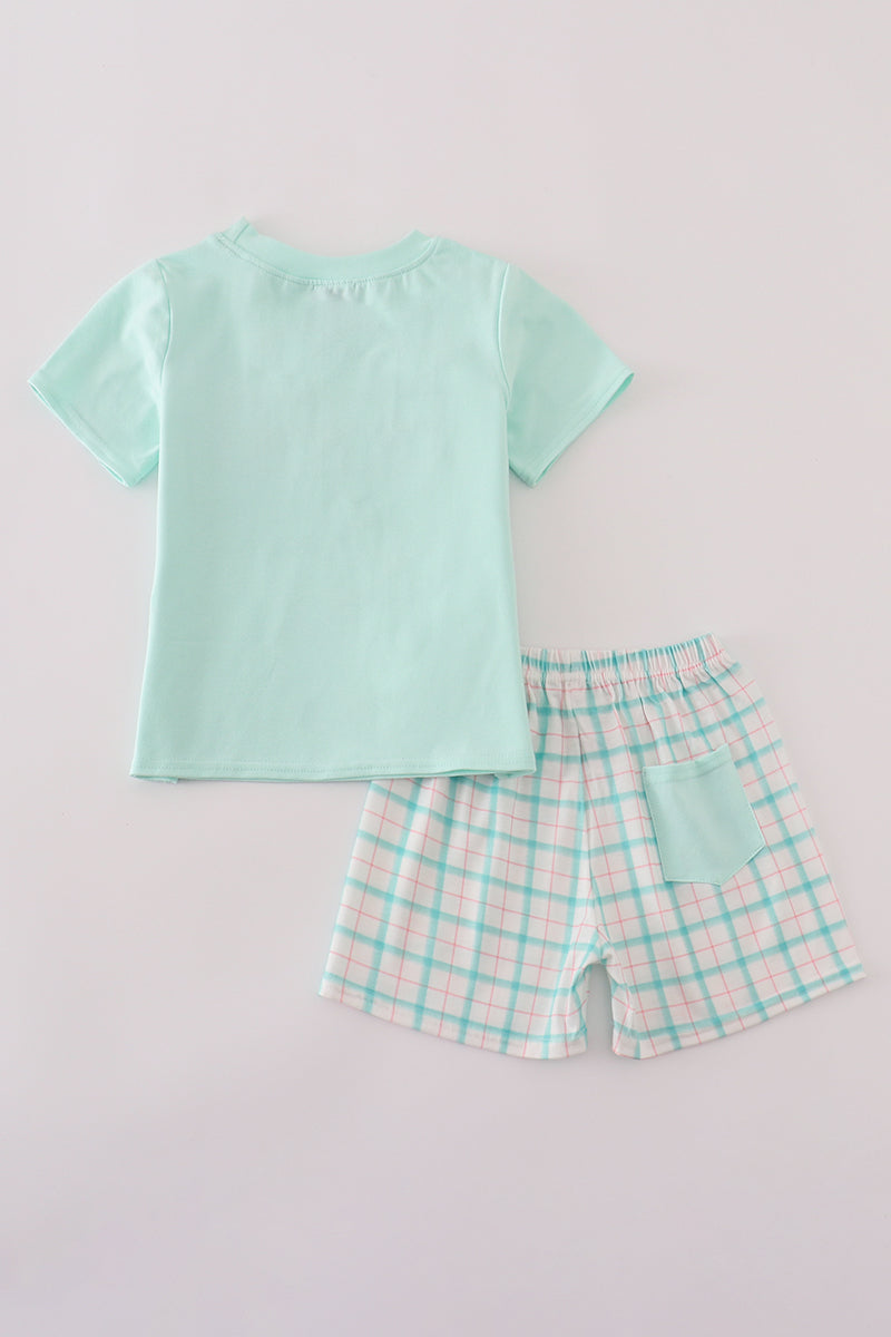 Green starfish embroidery smocked shorts set