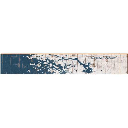 Crystal River, Florida Navy & White Shabby Map Wall Art | Wall Art Print on Real Wood