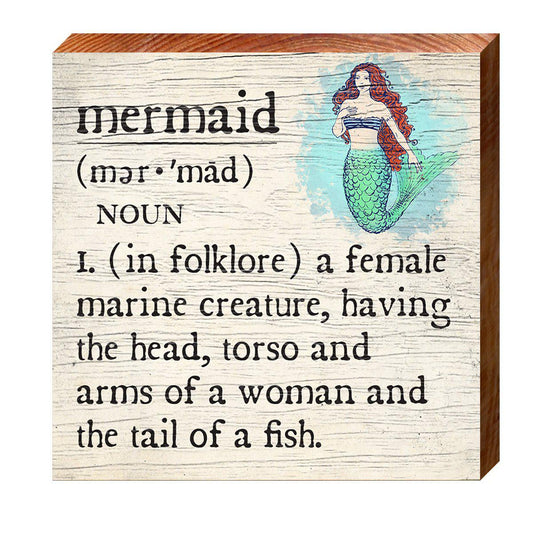 Mermaid Red Head Definition | Wall Art Print on Real Wood