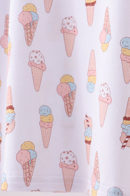 Pink ice cream print bamboo ruffle pajama set