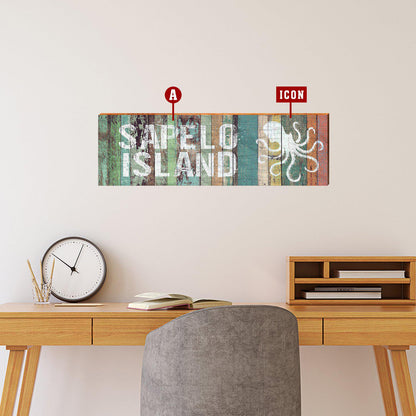 Customizable Coastal Coral Stripes Sign | Wall Art Print on Real Wood