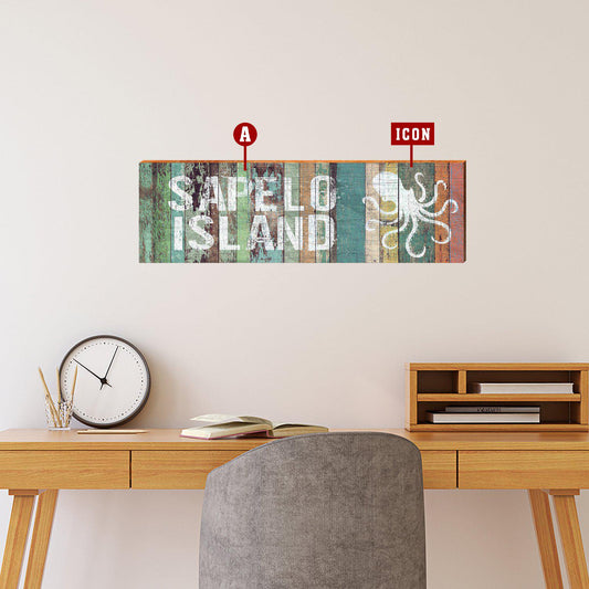 Customizable Coastal Coral Stripes Sign | Wall Art Print on Real Wood