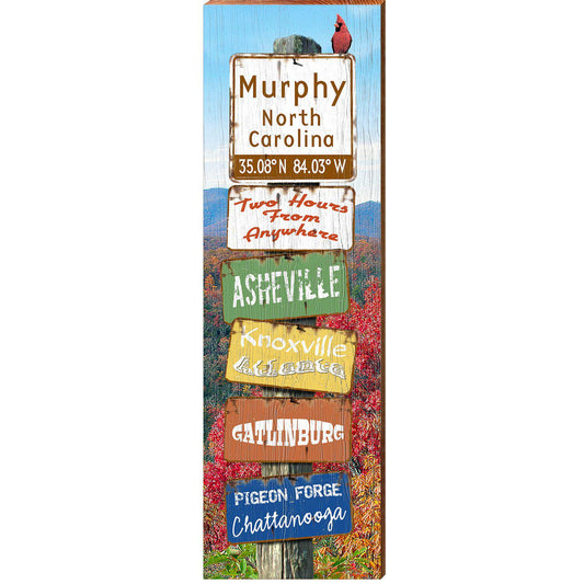 Murphy, NC Fall Mountain Directional | Wall Art Print on Real Wood