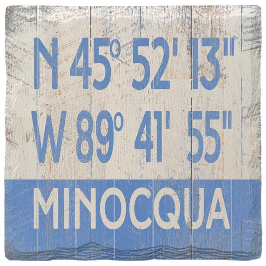 Minocqua Blue Latitude Longitude Coaster Set