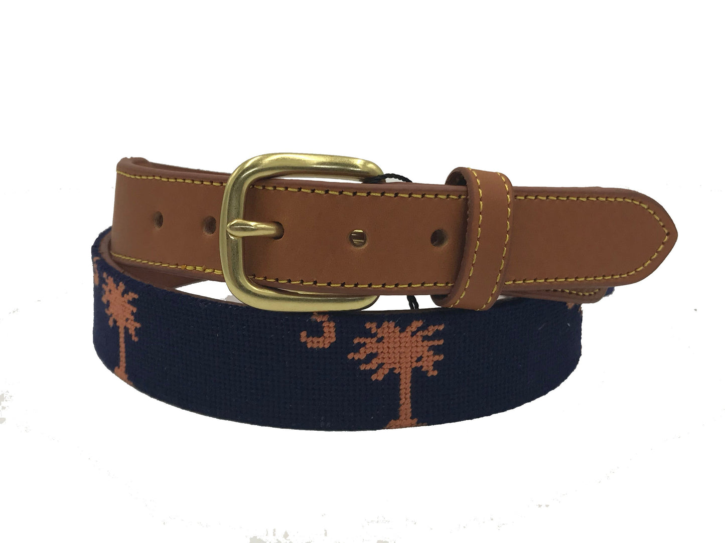 Charleston Belt Carolina Crescent Palmetto Hand-stitched Needlepoint Belt