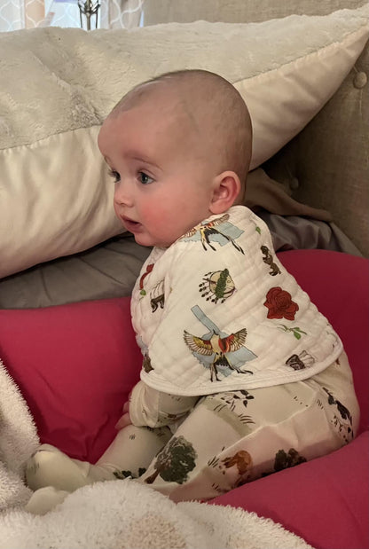 Gift Set: Oklahoma Swaddle Blanket and Burp Cloth/Bib Combo Soft Breathable Bamboo Cotton