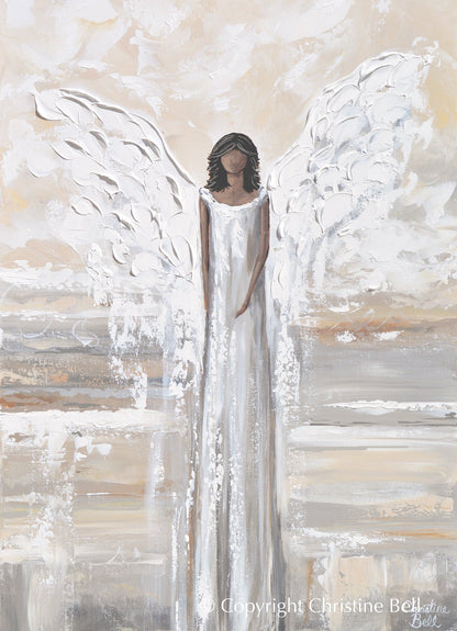 "Embracing Peace" GICLEE PRINT, Angel Painting, Modern Neutral Guardian Angel