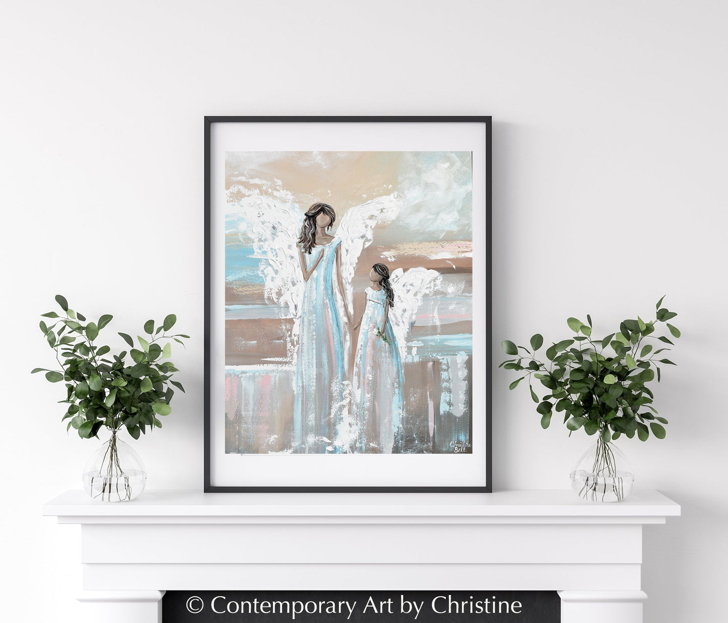 "Her Angel" Abstract Angel Painting 2 Guardian Angels Mother Daughter