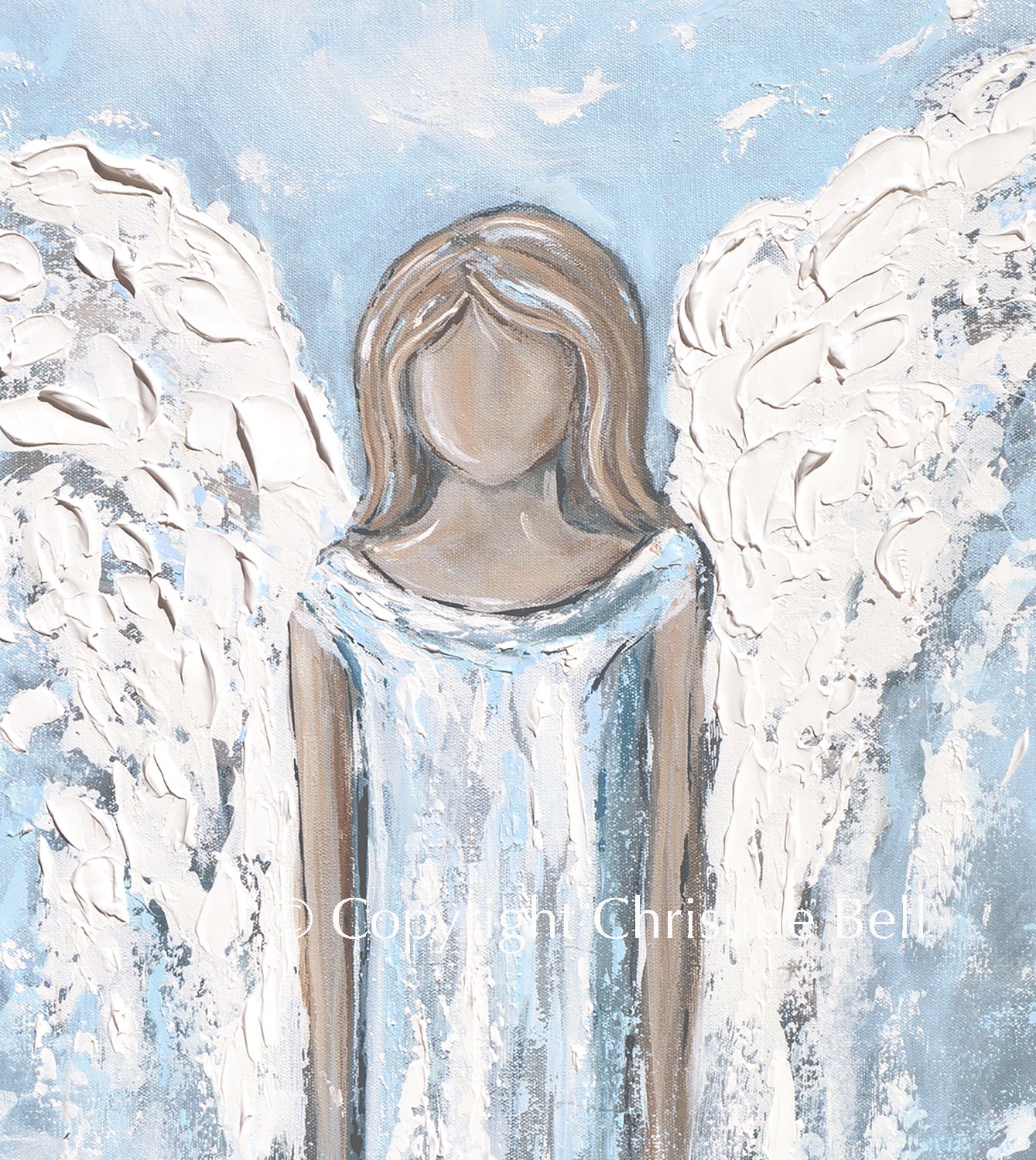 "Love's Angel" GICLEE PRINT, Angel Painting, Light Blue Grey White Guardian Angel