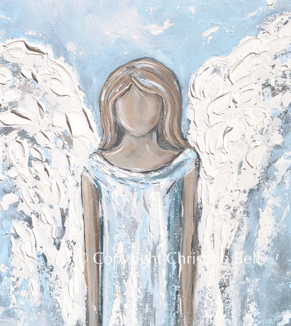 "Love's Angel" GICLEE PRINT, Angel Painting, Light Blue Grey White Guardian Angel
