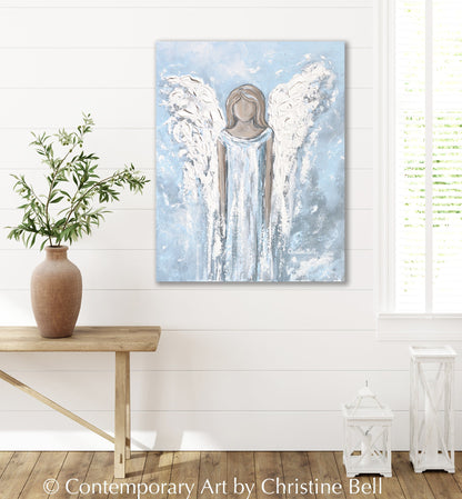 "Love's Angel" GICLEE PRINT, Angel Painting, Light Blue Grey White Guardian Angel