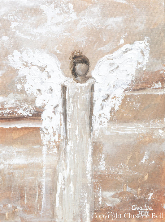 "She Bestows Strength" GICLEE PRINT, Angel Painting, Modern Neutral Guardian Angel