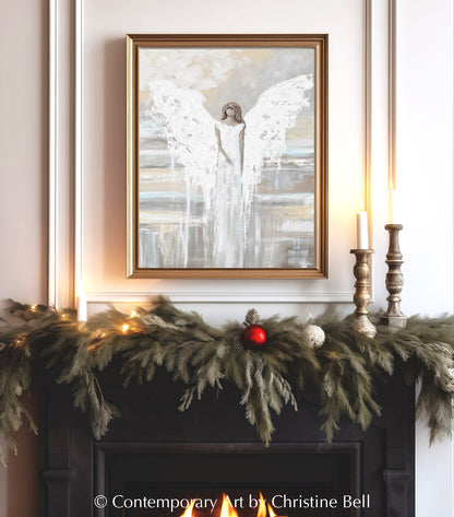 "Angel of Love" Giclée Print Abstract Angel Painting, Spiritual, Neutral Grey Blue Cream Wall Decor