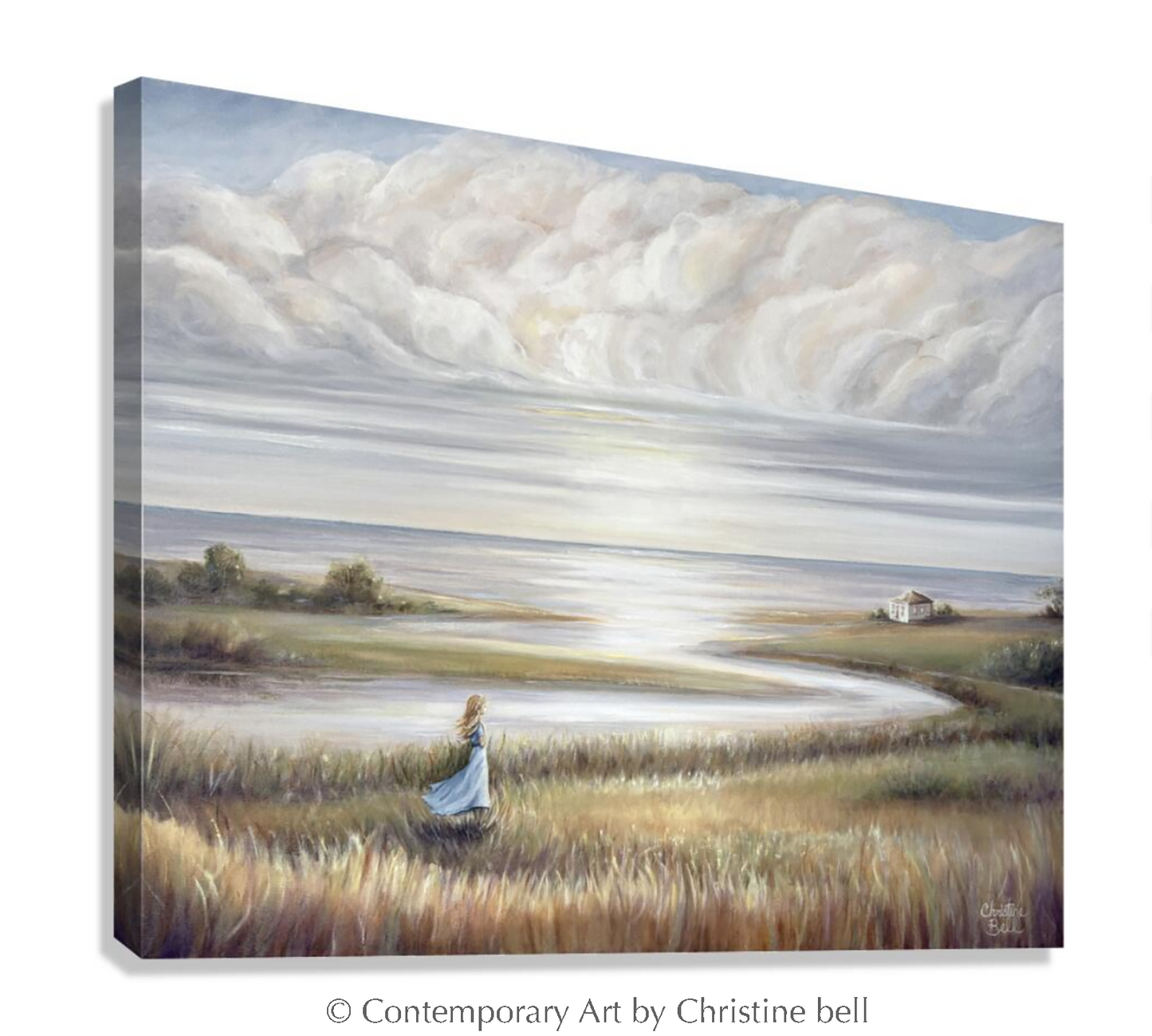 "In Her Own World" GICLÉE PRINT Landscape Oil Painting, Coastal Seascape Beach Figurative w/ Girl  30x24"
