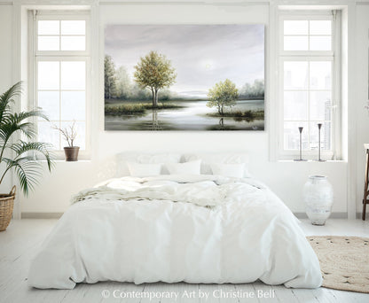 "Stillness" GICLÉE PRINT Landscape Oil Painting, Trees, Meadow, Reflections Water
