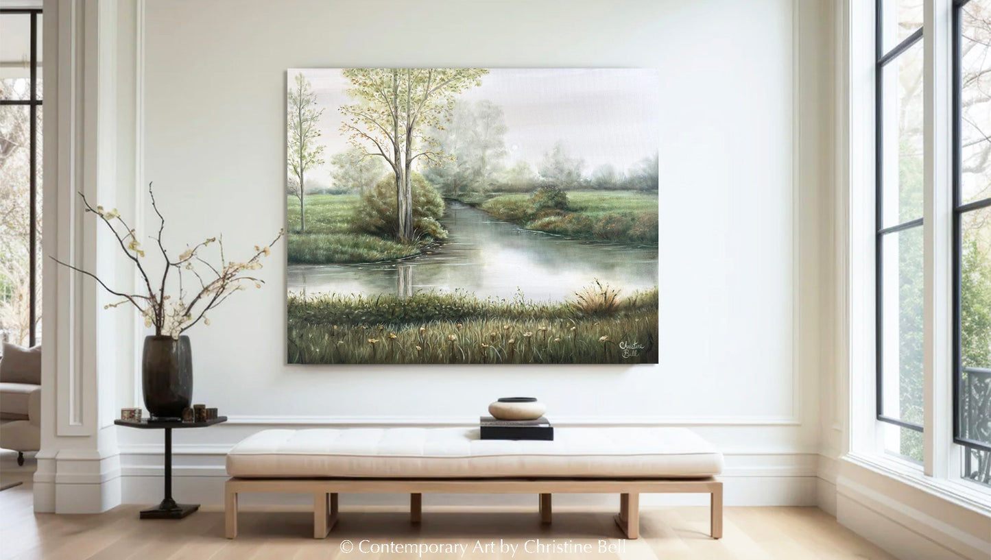 "Where Time Stands Still" GICLÉE PRINT Landscape Oil Painting, Autumn Trees, Meadow, Reflections Water