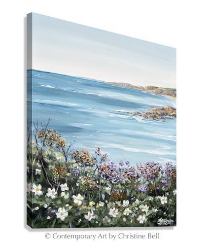 "La Jolla Cove in Bloom" GICLÉE PRINT, Coastal Abstract Seascape Painting, Ocean Wildflowers Flowers
