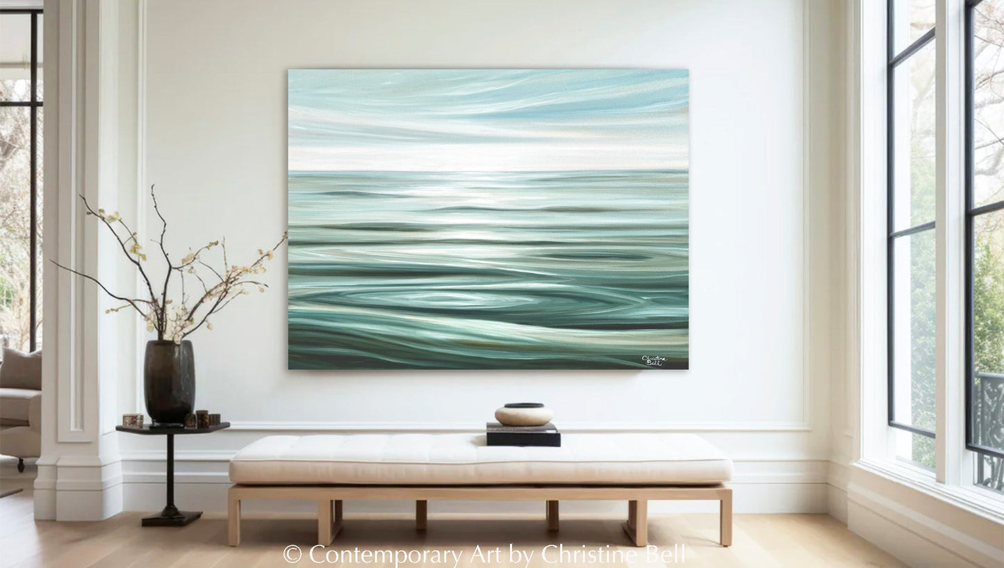 "Pristine Waters" GICLEE PRINT Coastal Seascape Painting, Light Aqua Blue, White