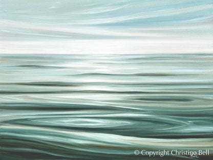 "Pristine Waters" GICLEE PRINT Coastal Seascape Painting, Light Aqua Blue, White
