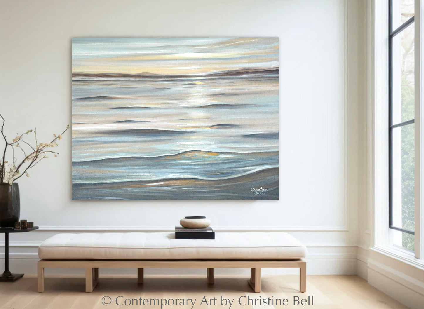 "Gentle Tranquility" GICLÉE PRINT, Coastal Seascape Painting, Neutral Ocean Waves