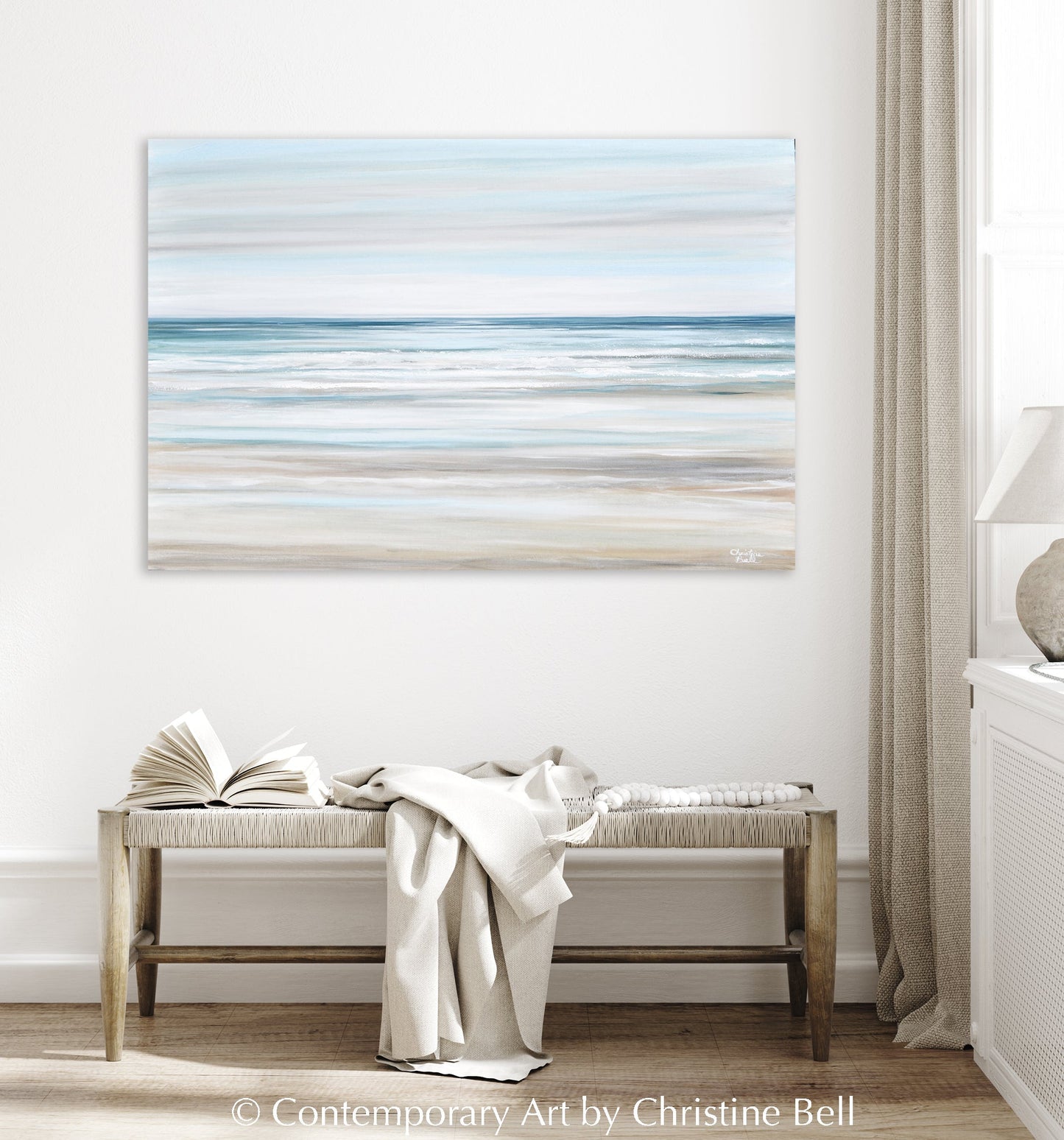 "Beach Walk II" GICLEE PRINT Coastal Abstract Painting, Light Blue, Grey, White
