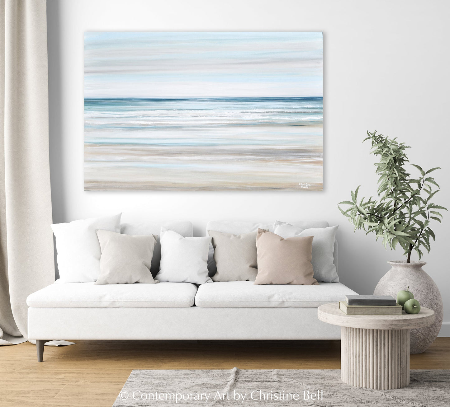 "Beach Walk II" GICLEE PRINT Coastal Abstract Painting, Light Blue, Grey, White